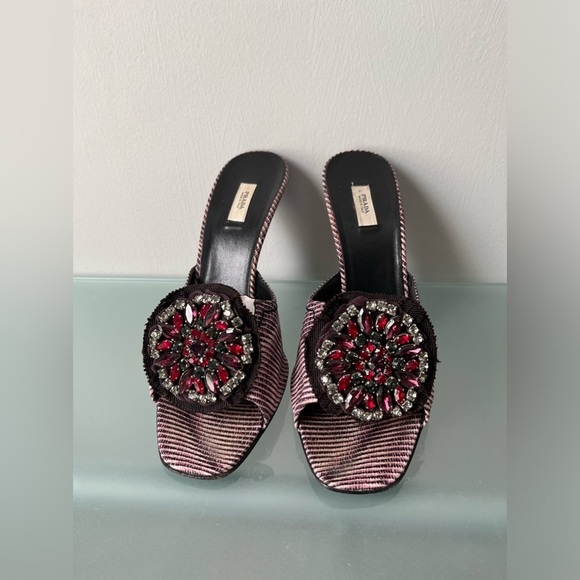 Vintage Prada Embellished Jeweled Night Out Slip On Heels Size 37.5 / US 7.5 - Picture 9 of 9